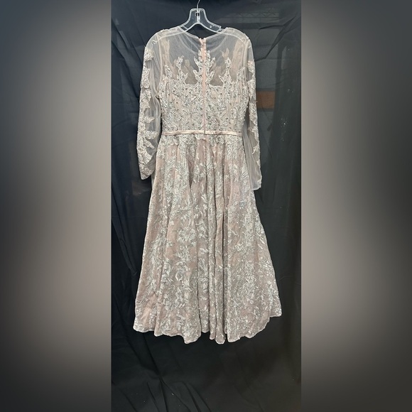 Mac Duggal 20337 NWT EMBELLISHED BOW BELT ILLUSION LONG SLEEVE A LINE DRESS - Picture 6 of 9